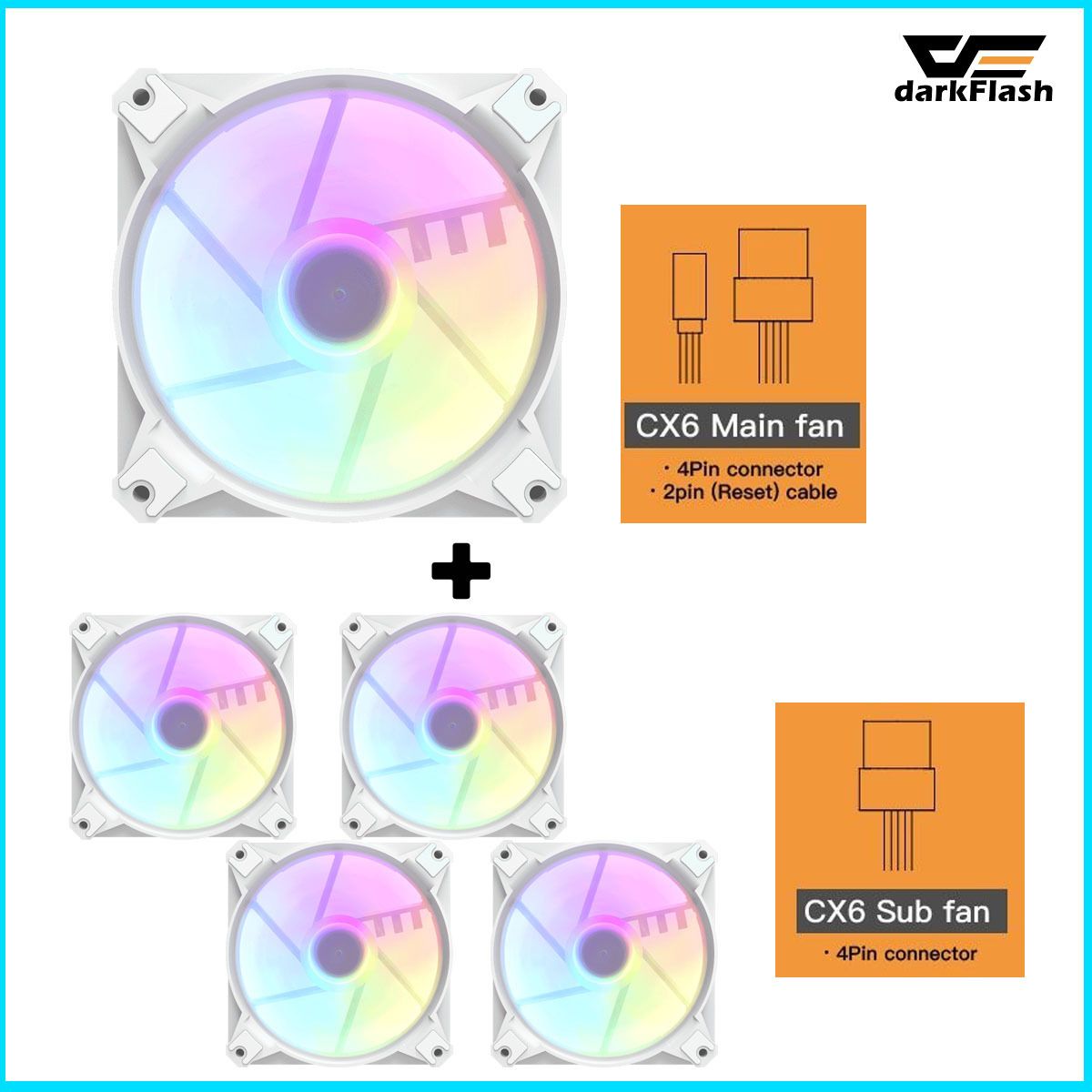 CX6 aRGB 風扇組 [主要風扇 + 4 * 子風扇 : 白色 12cm] a-RGB Cooling Fan 5V MB Sync