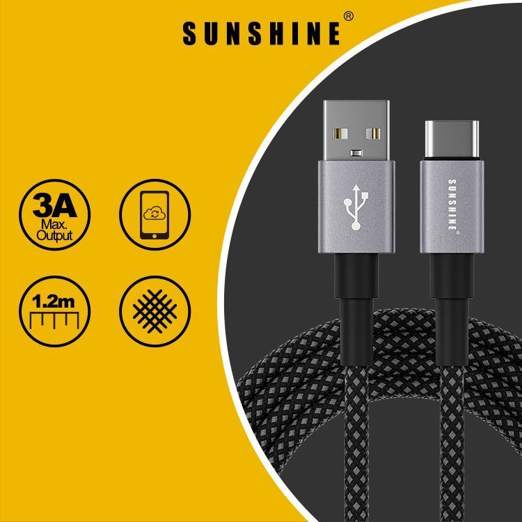 SUNSHINE CAC-12BK(449279) 黑色1.2米長 3A充電線 USB 連接線 USB-A 轉 USB-C