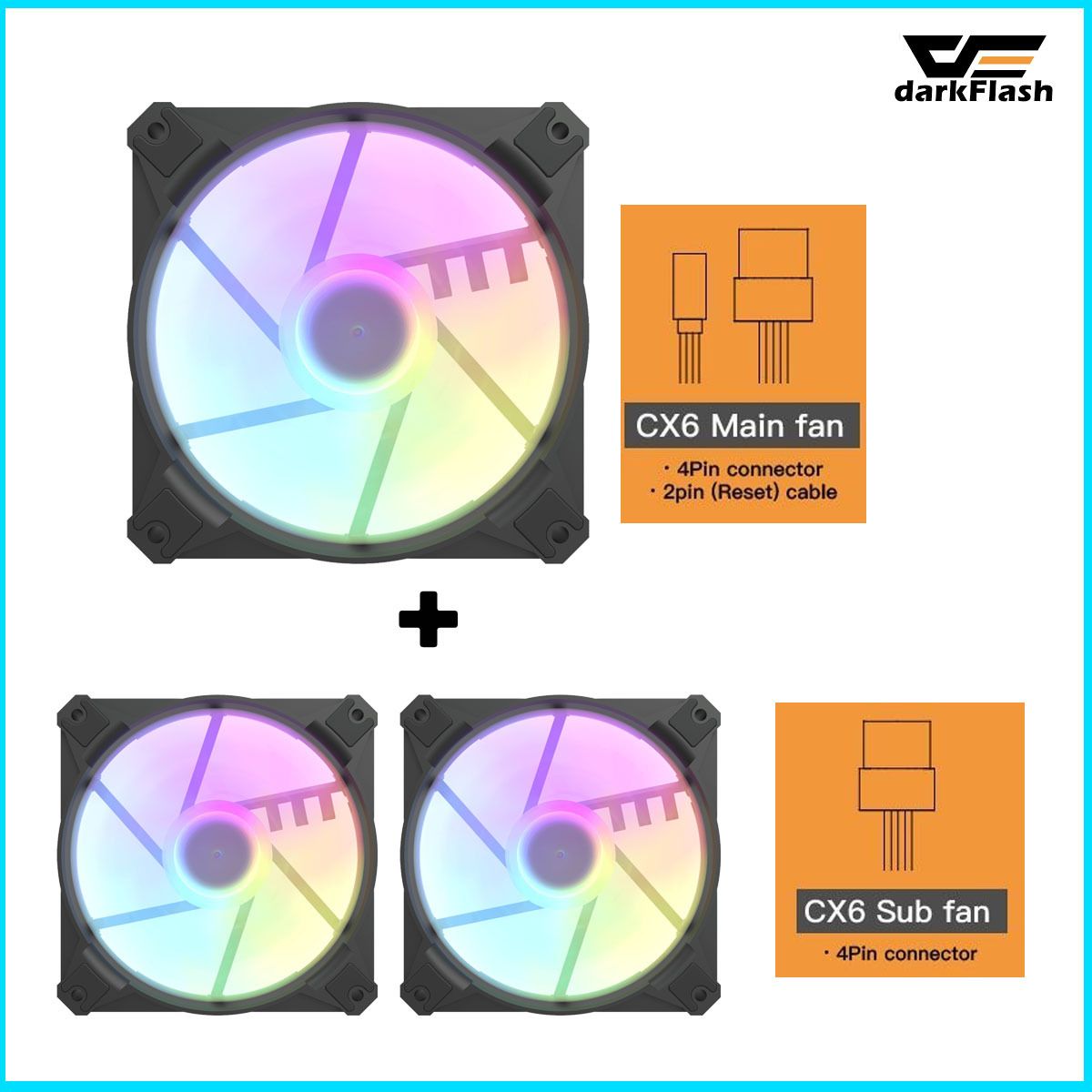 CX6 aRGB 風扇組 [主要風扇+2*子風扇 : 黑色 12cm] a-RGB Cooling Fan 5V MB Sync