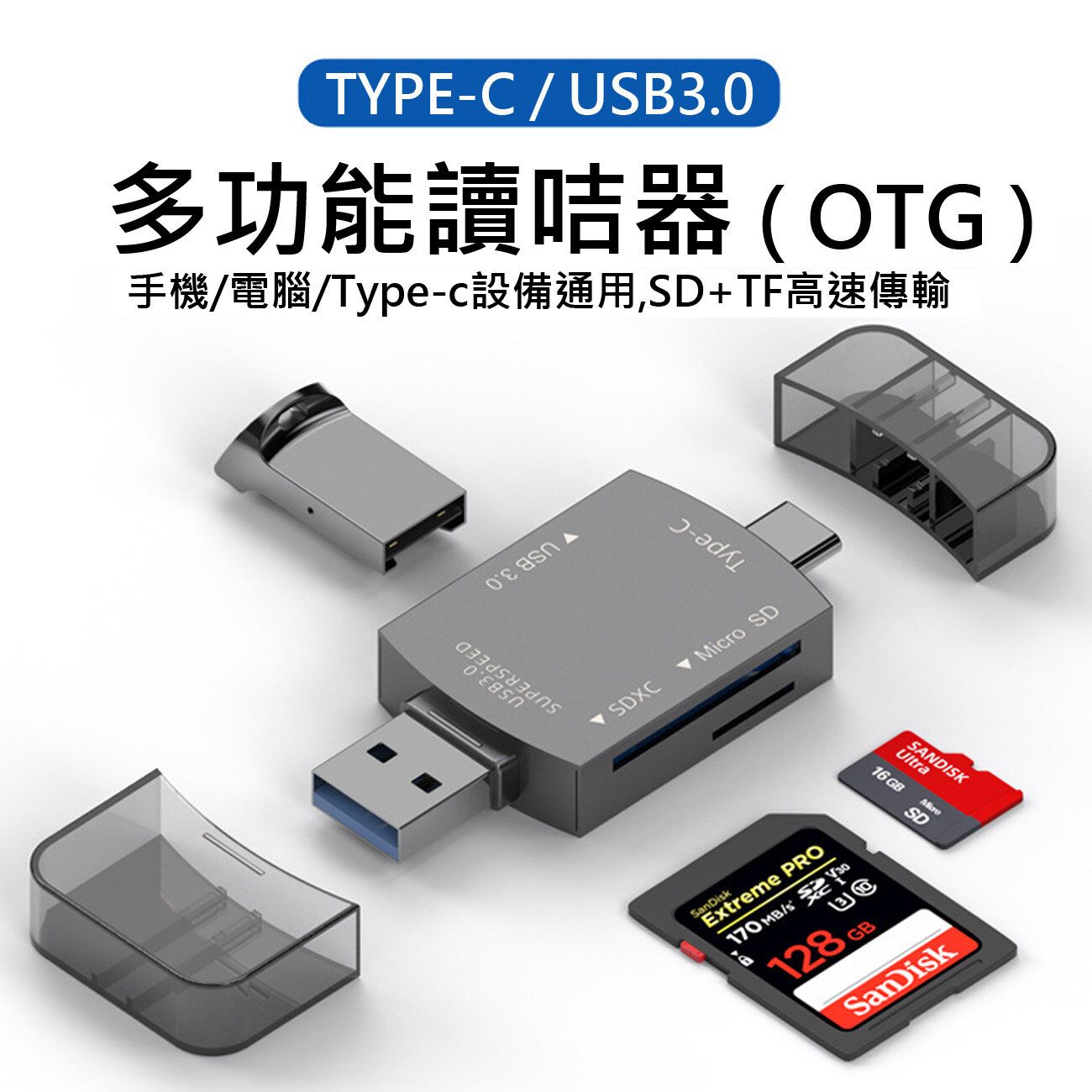 TYPEC / USB3.0 多功能合金讀咭器 #CRA4 TF/SD/OTG 電話/電腦/安卓設備/TypeC接口設備 支援 iPhone 15,iPhone 16