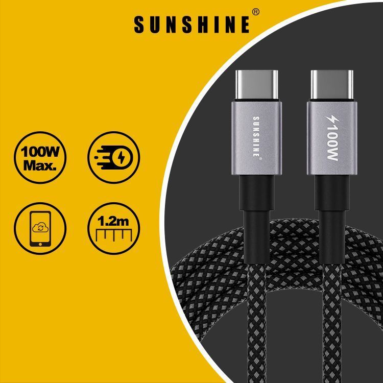 SUNSHINE CAD-12BK (449293)黑色1.2米長 100W充電線 USB-C TypeC快速充電線