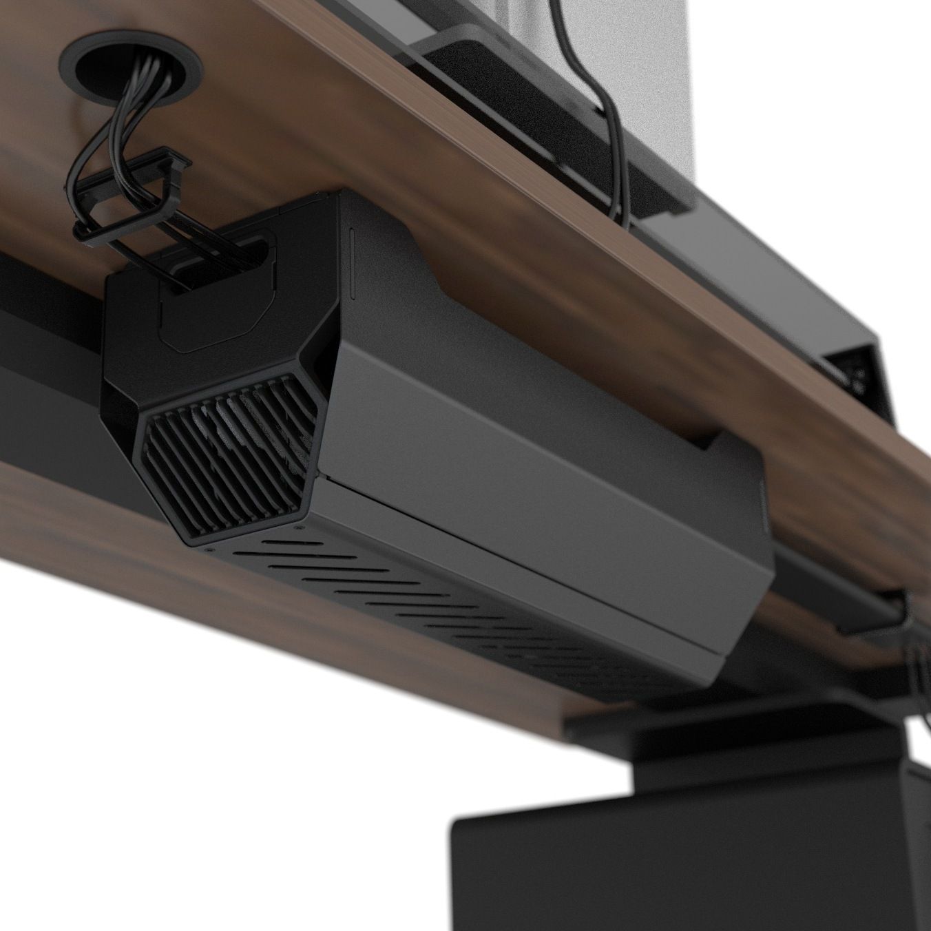 桌下拖板收納盒(高碳鋼) [黑色] 電線排插整理收納艙