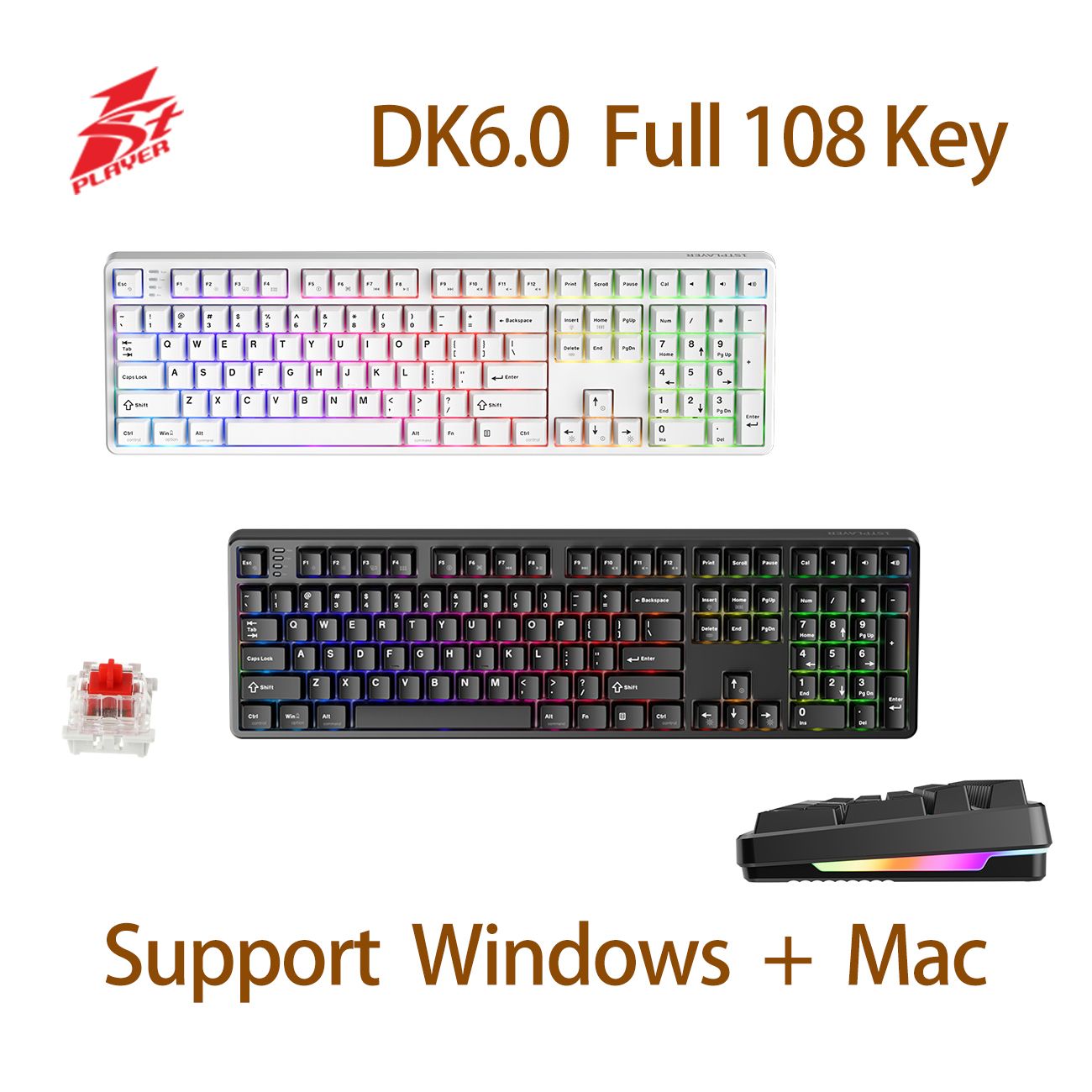 機械紅軸 DK6.0 108鍵 RGB 電競鍵盤 [黑色]