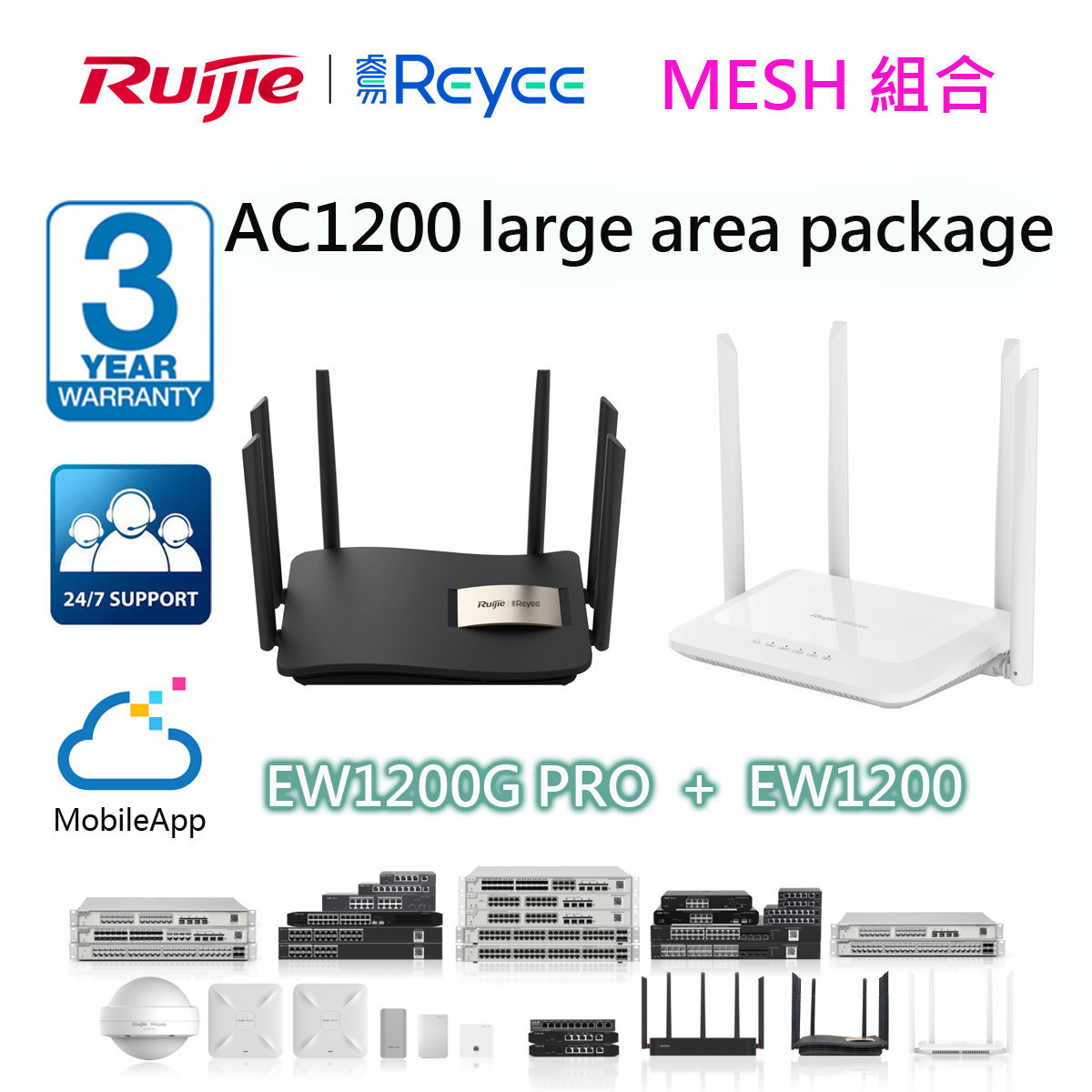 1200M 大戶型 MESH 路由器套裝 RG-EW1200G-PRO + RG-EW1200