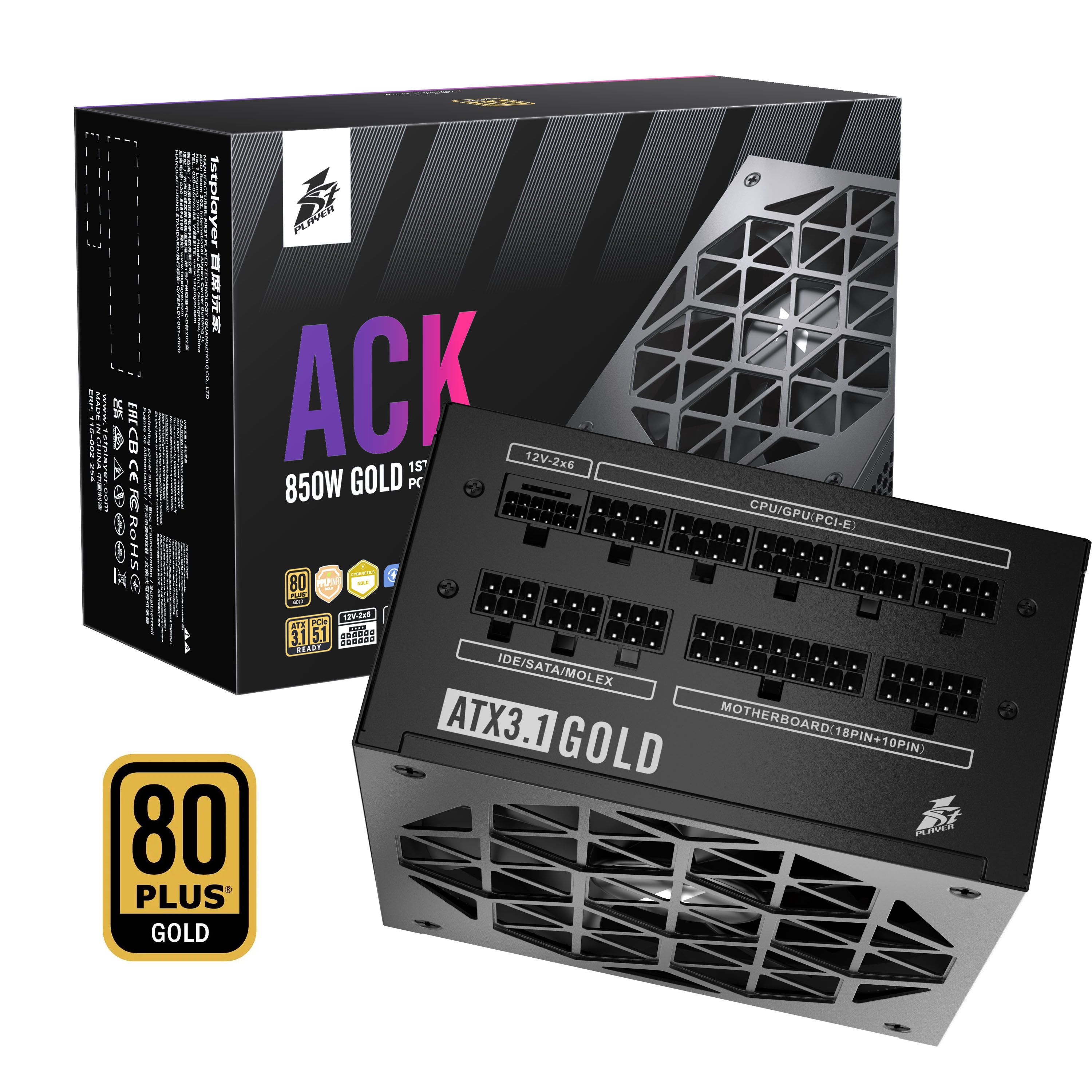 ACK850 80Plus 金牌認證電源 砌機火牛 Active PFC Power Supply 14cm FDB風扇 7年保養