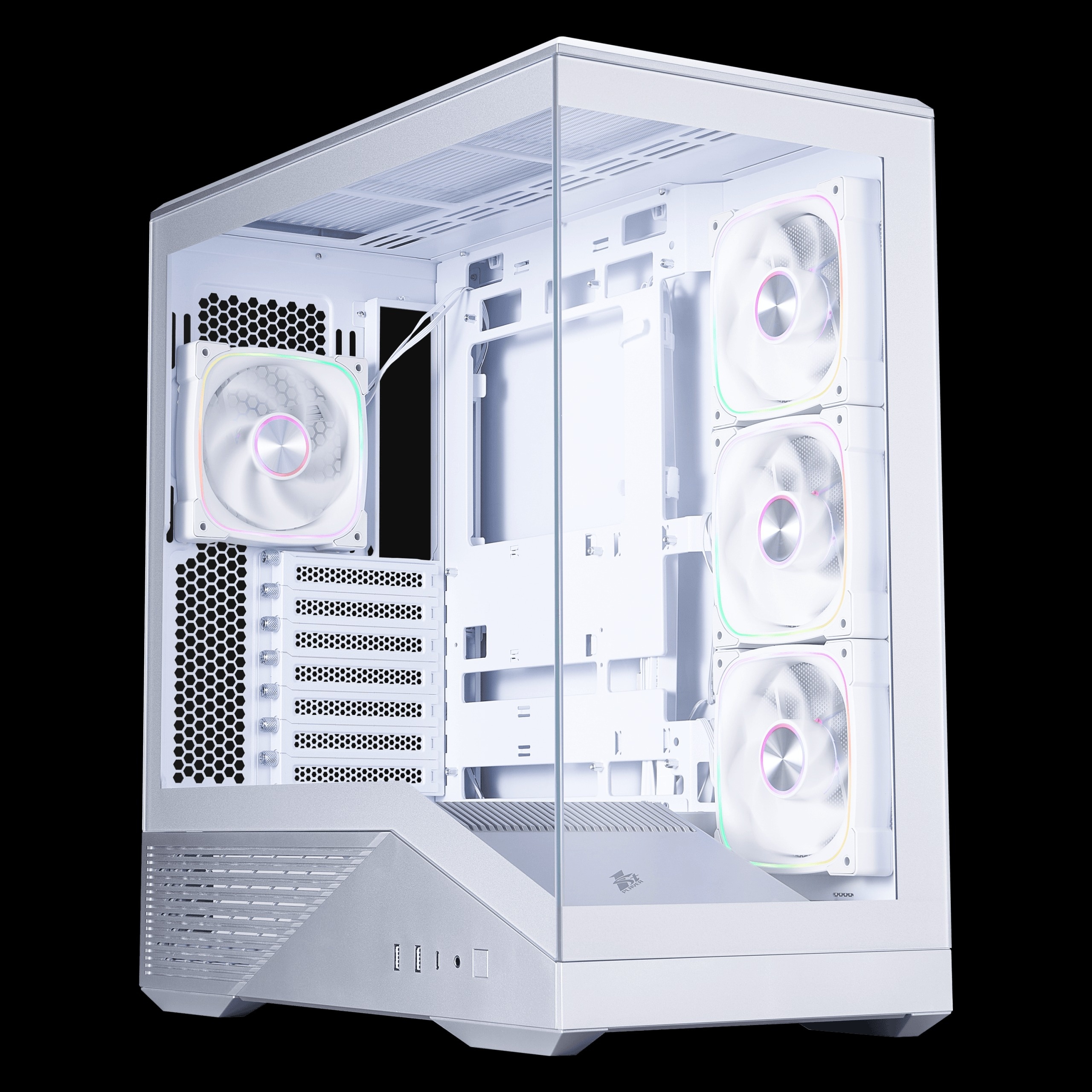 GM7 雙曲面幾何切角玻璃電競機箱,連aRGB Fan*4 (支援BTF背插主板/RTX 4090-5090/頂置360水冷/Type-C) - 銀色