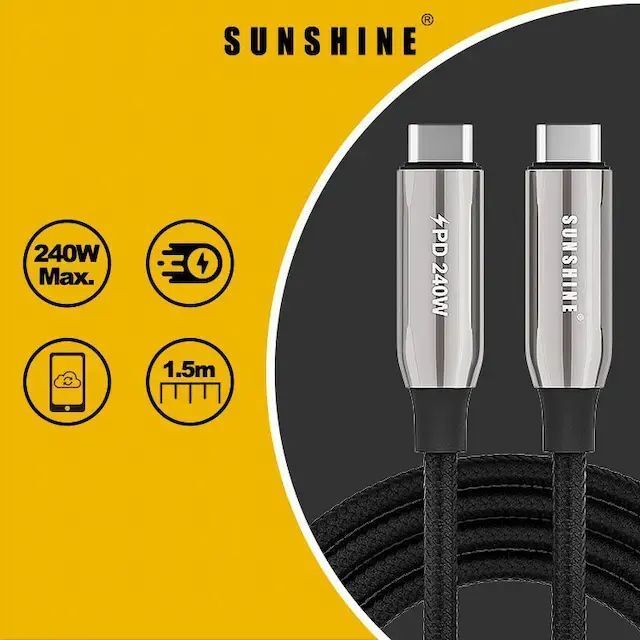 SUNSHINE CAE-15BK(449309) 黑色1.5米長 PD240W USB-C TypeC快速充電線