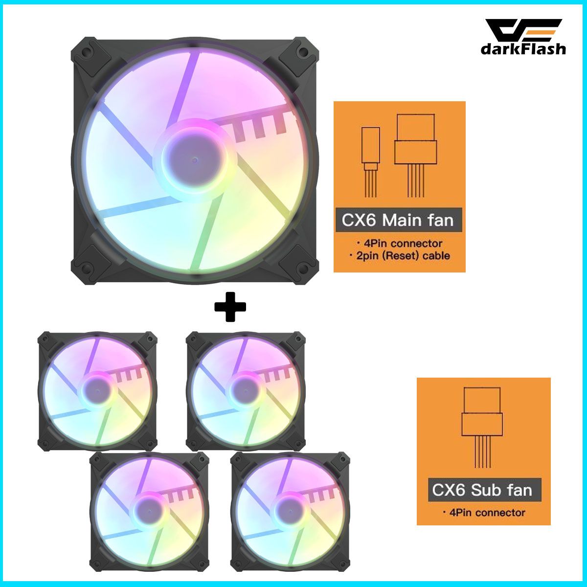 CX6 aRGB 風扇組[主要風扇 + 4 * 子風扇 : 黑色 12cm] a-RGB Cooling Fan 5V MB Sync