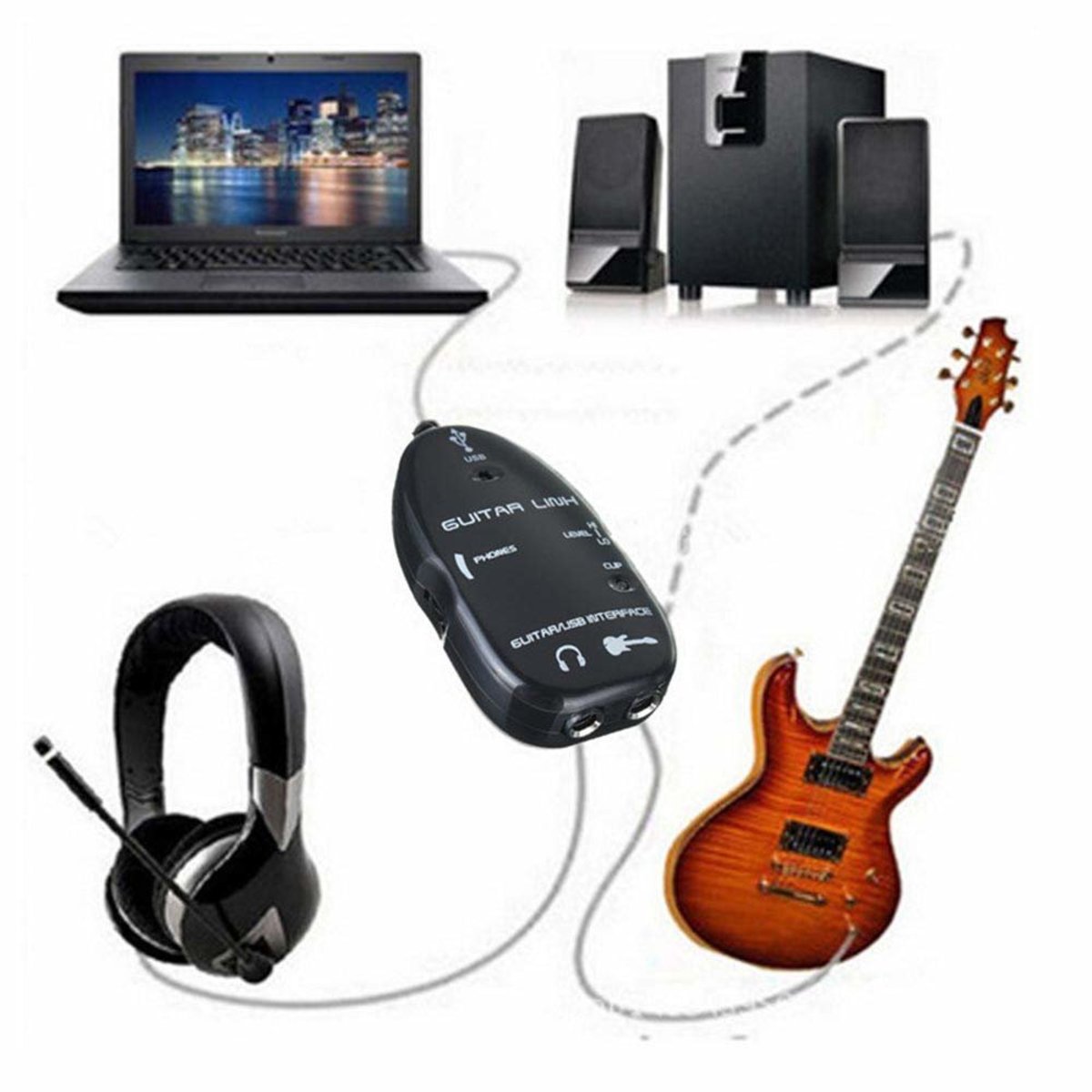 USB Interface Link Cable 電子 吉他 錄音 For PC And Recording