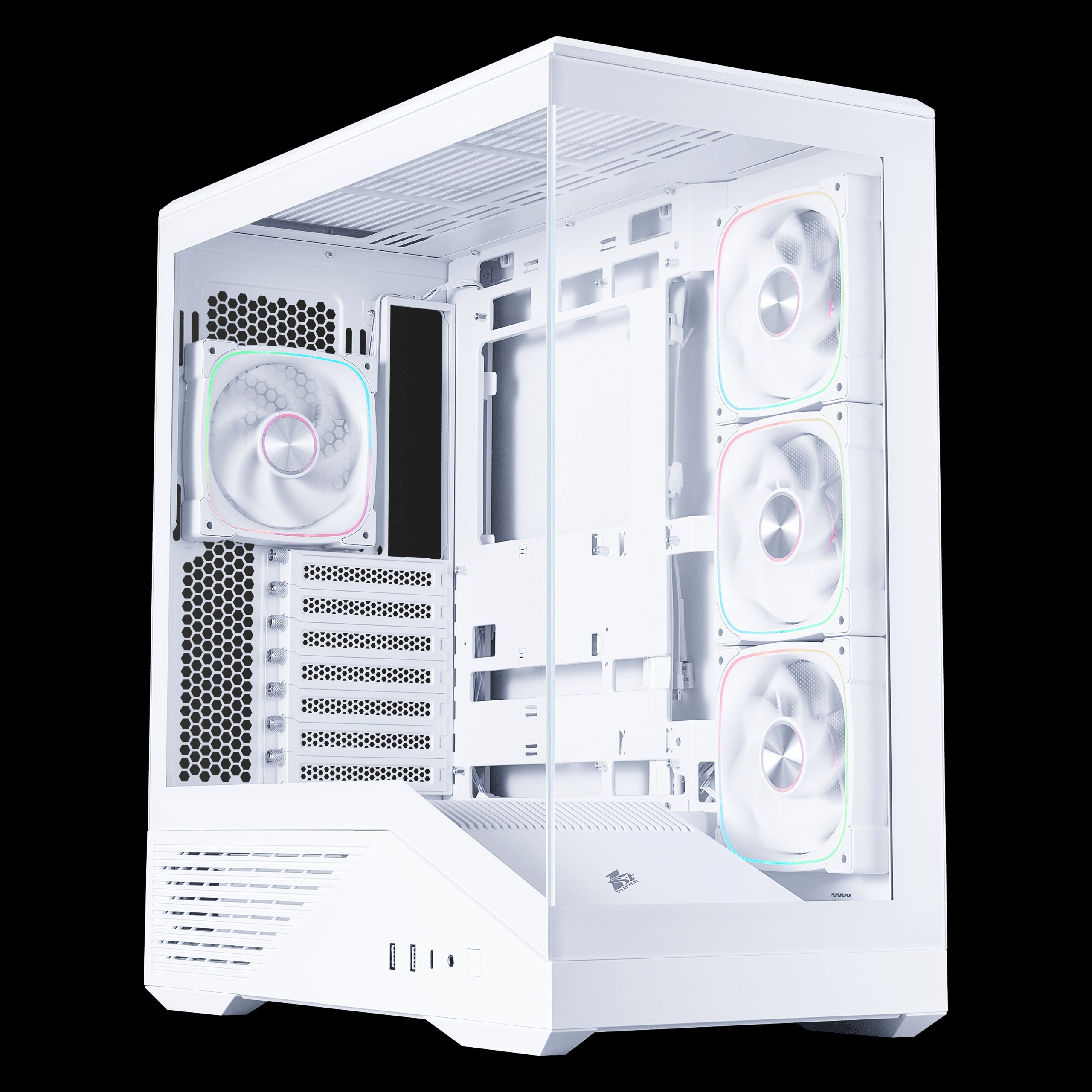 GM7 Dual-Curved Glass Gaming Case + 4x aRGB Fan - White BTF Ready 420mm GPU Type-C
