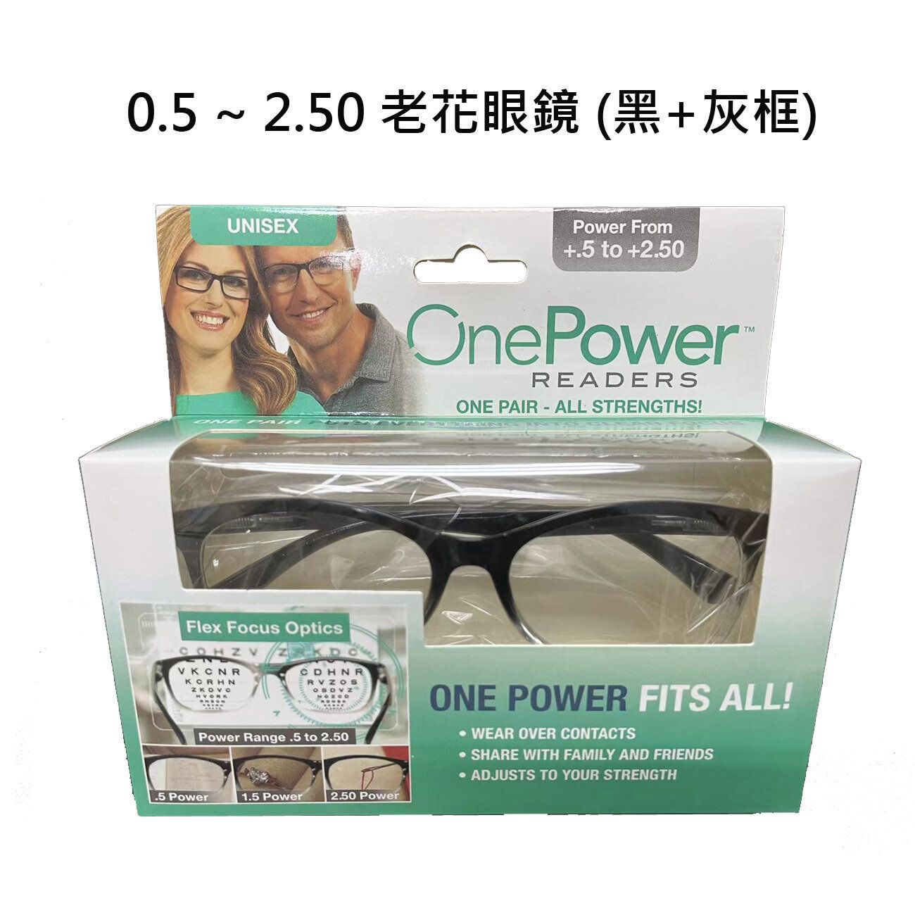 Onepower 新款老花眼鏡 0.5到2.5【黑色+灰色】柔焦光學高清樹脂鏡片