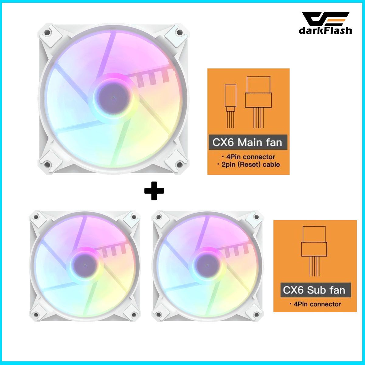 CX6 aRGB 風扇組 [主要風扇+2*子風扇 : 白色 12cm] a-RGB Cooling Fan 5V MB Sync
