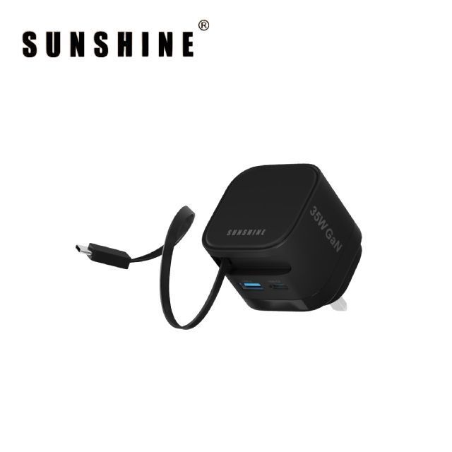 SUNSHINE MPF-35BK(450282) 2插口插牆式GaN氮化鎵快速充電器 伸縮USB-C充電線 35W (白色) 適用於iPhone 17