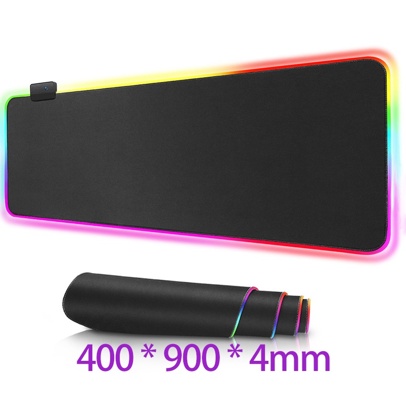 RGB 發光電競大號滑鼠墊 400*900*4mm  / 加厚防滑 LED 鍵盤桌墊 (14種燈光模式 / 斷電記憶 / USB供電