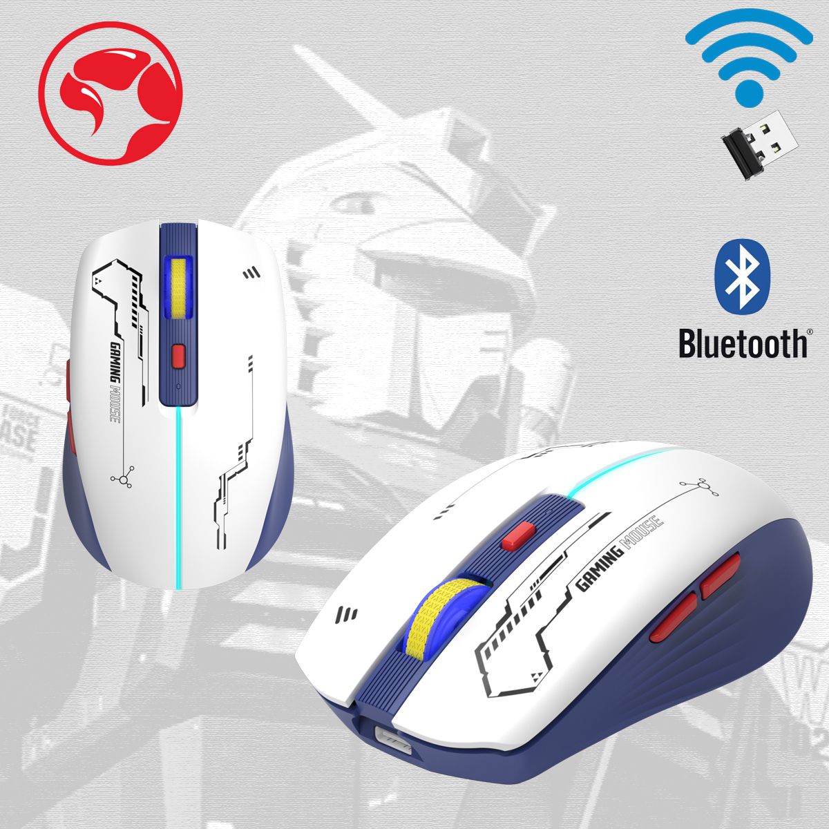 M796W 6D[高達配色] 2.4G + 藍牙無線遊戲滑鼠 500mAh 可充電 雙模 BT5.1&2.4G RGB Wireless Mouse