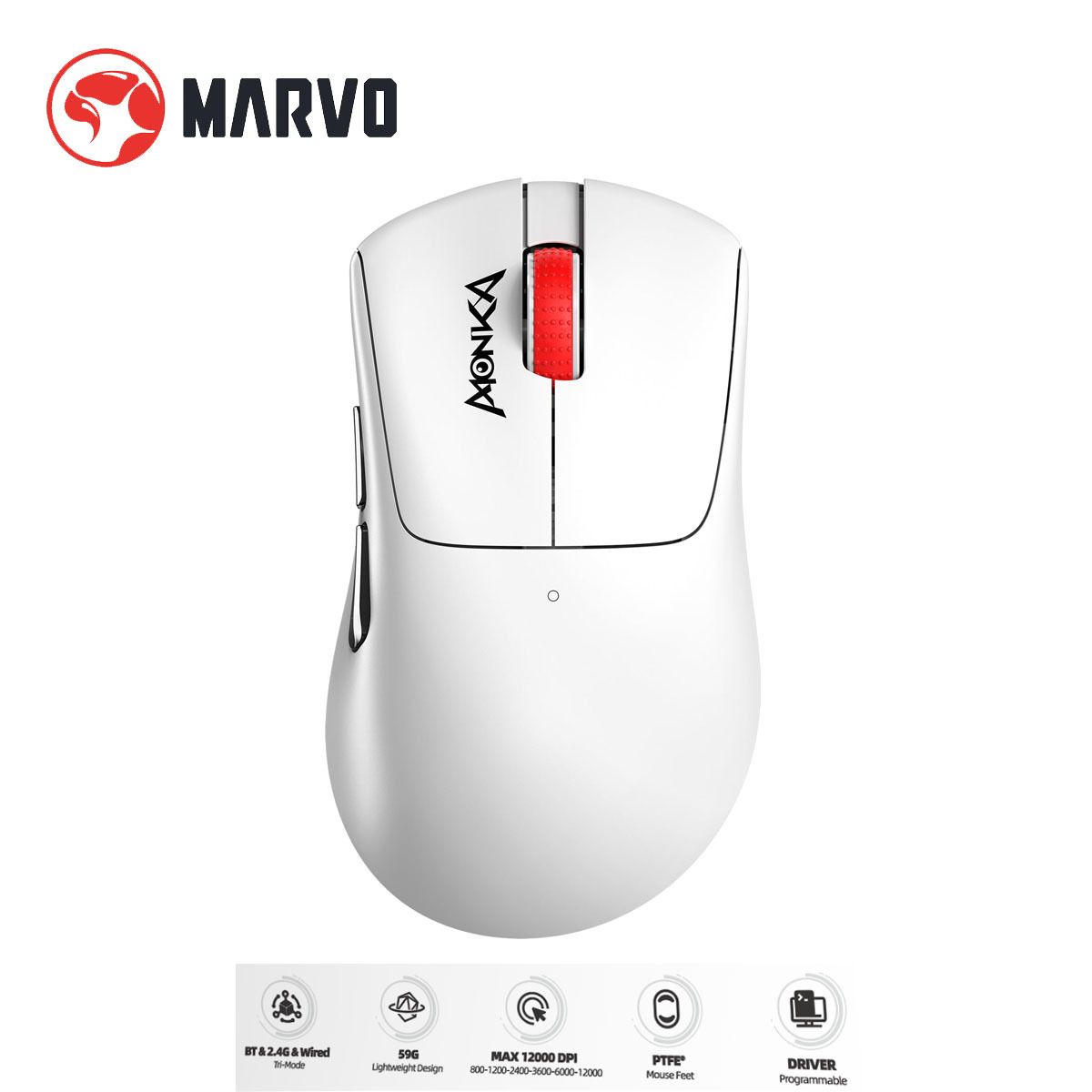 Monka 12000DPI 藍牙/無線/有線（3 模）快速輕量級電競滑鼠 G982 WT 59g