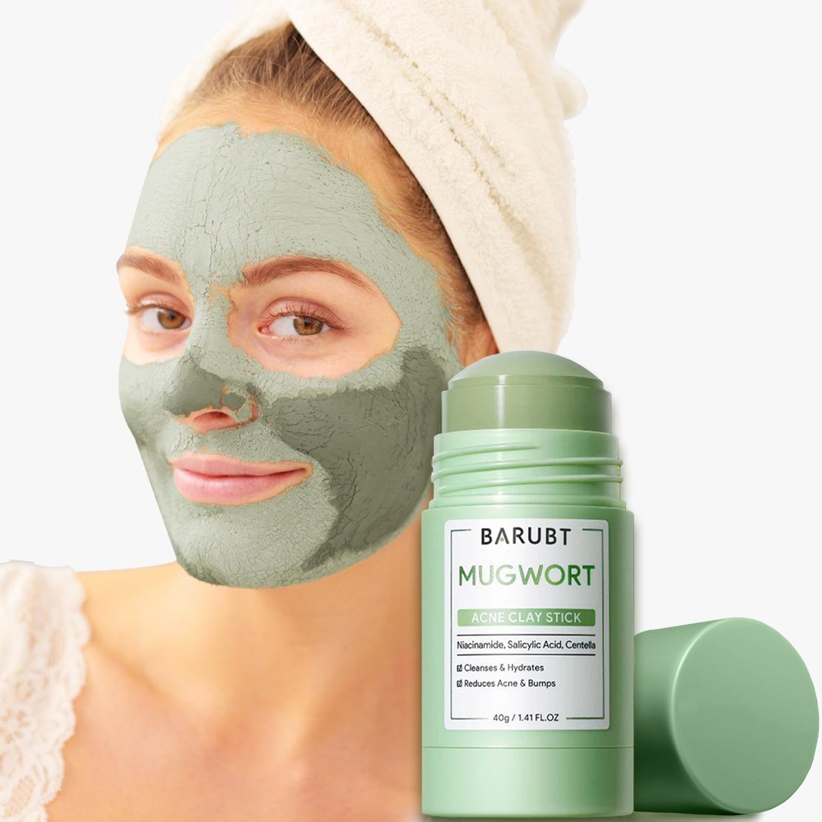 BARUBT 艾草水楊酸毛孔清潔泥膜棒 40g｜溫和去黑頭粉刺 控油祛痘 塗抹式不髒手泥膜