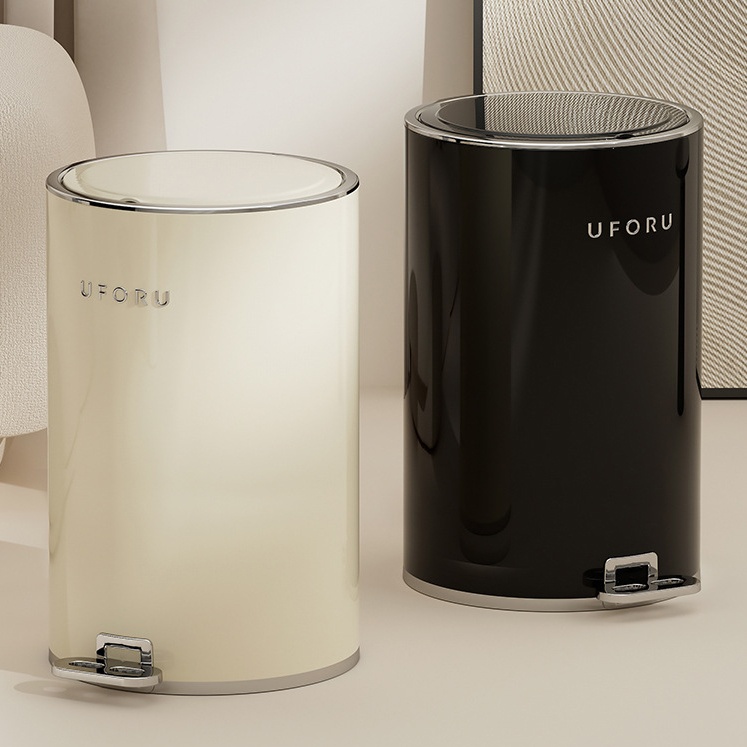 垃圾桶 (12L 電鍍銀邊奶油白) | 緩降蓋設計·加厚耐用·客廳睡房浴室廚房適用 GK003-SMW