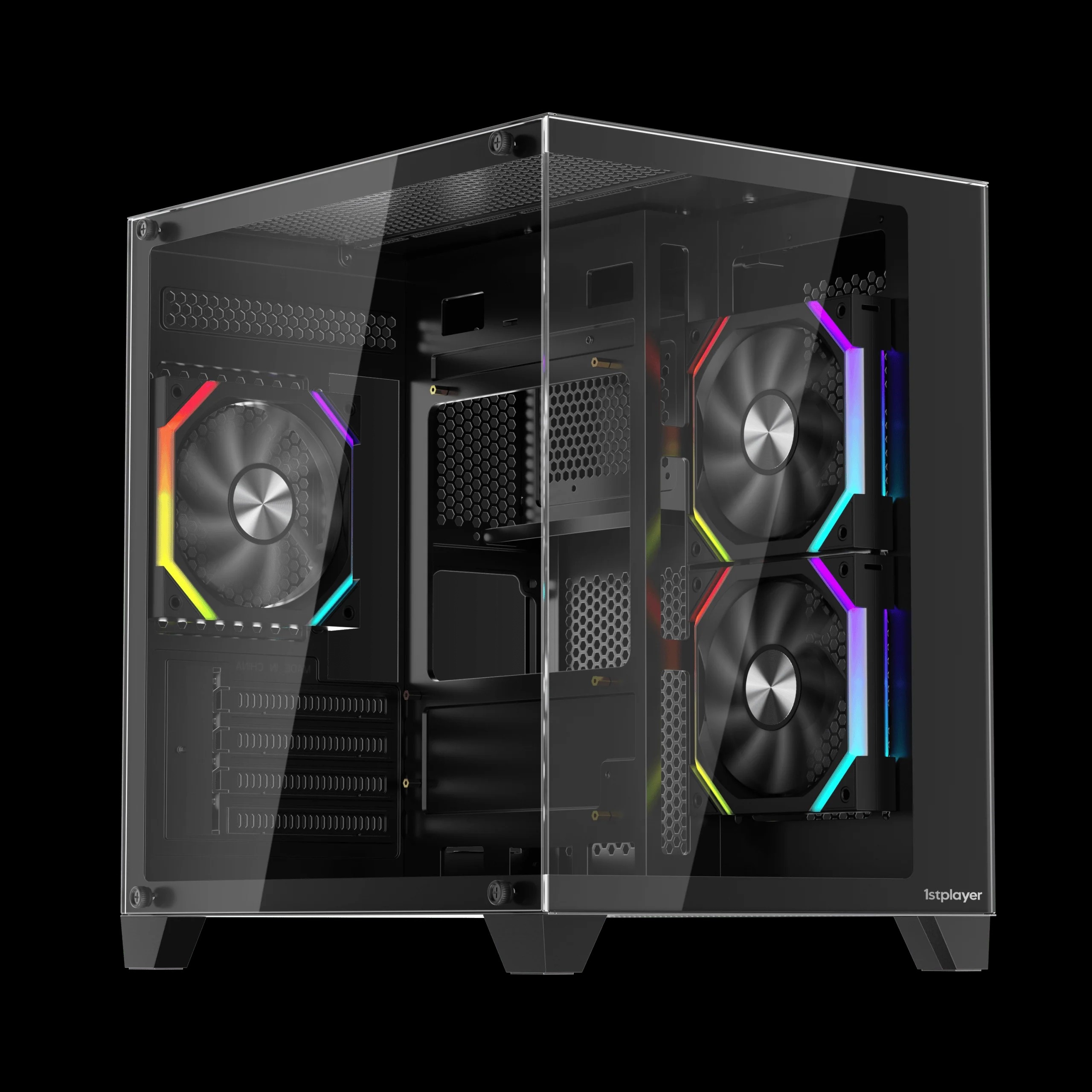 1STPLAYER BV5 雙面全景玻璃 M-ATX/ITX 電競機箱 (黑色) 【預裝3把ARGB風扇】| 雙 240 水冷支援/320mm 顯卡/7 風扇位/磁吸防塵