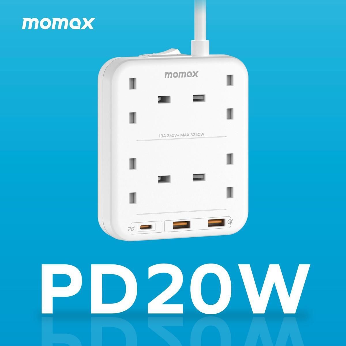 ONEPLUG PD20W 2A1C 4位拖板 (白)  支援快速充電 防雷拖板  #US3UKW