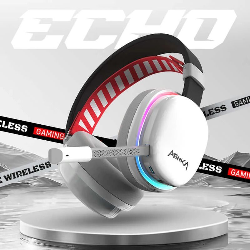 Monka ECHO HG9069W 無線/藍芽/有線耳機 RGB 可拆Mic 支持電腦/電話, Windows,iOS,Android, AUX支持PS5/PS4,XBOX ONE