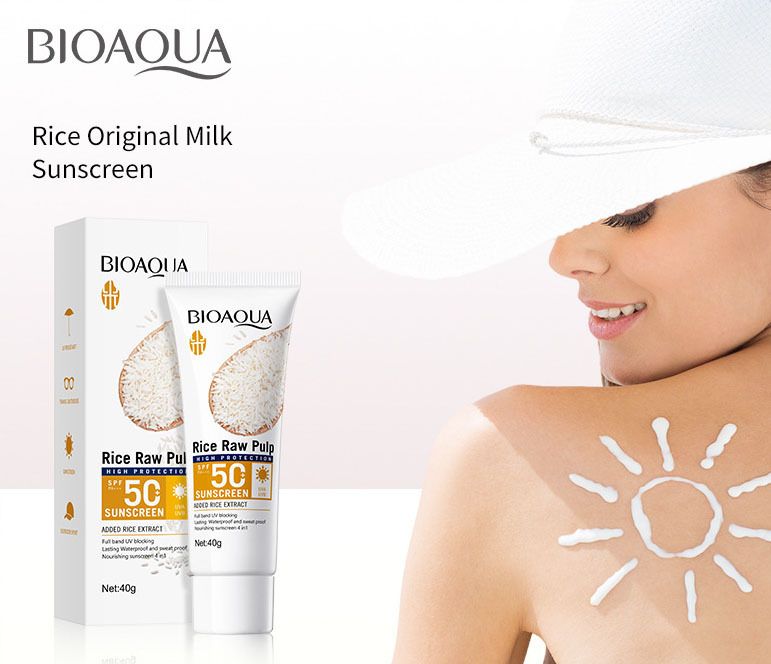 BIOAOUA 大米原漿防曬乳40g SPF50+ PA+++ 高效美白防曬隔離清爽不油膩 到期日:2027-06-23