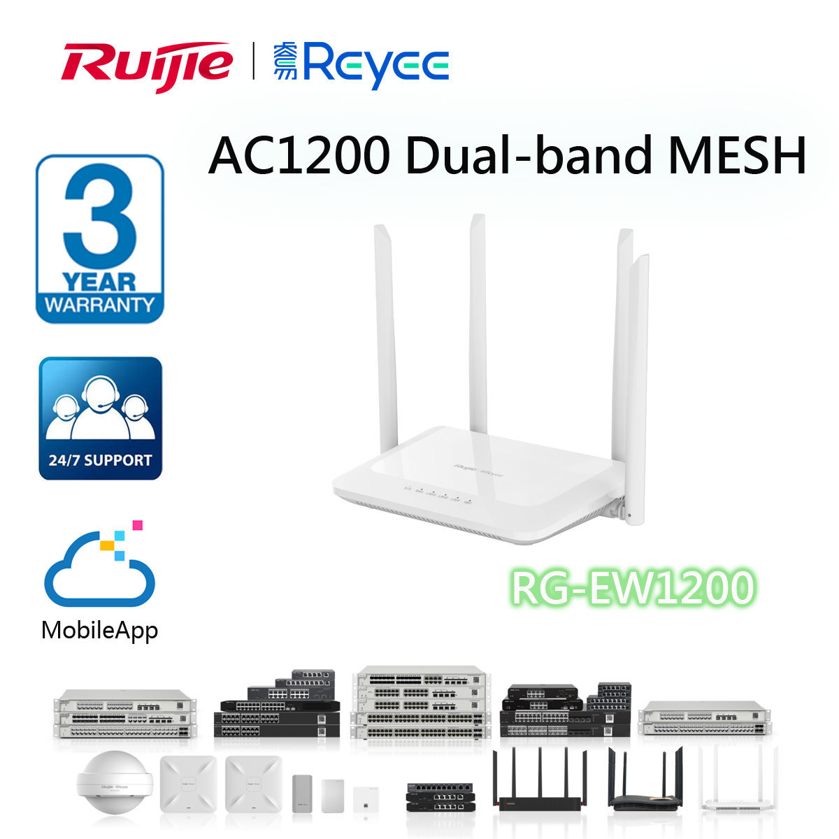 RG-EW1200 1200M Dual-band Wireless Wave 2 Router (AC1200 , 一鍵MESH)